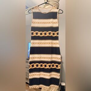 Elegant Black and Gold Chain Print Dress